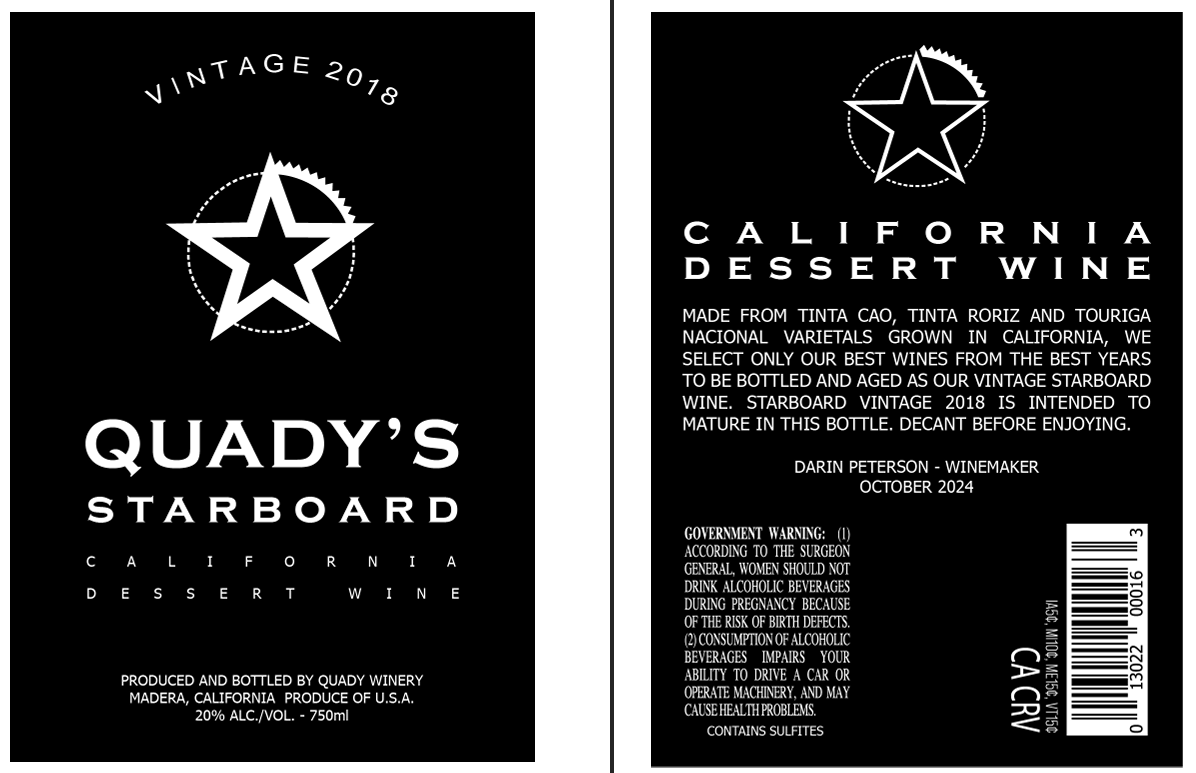 TABC label artwork for QUADY WINERY DESSERT WINE CALIFORNIA QUADY'S STARBOARD