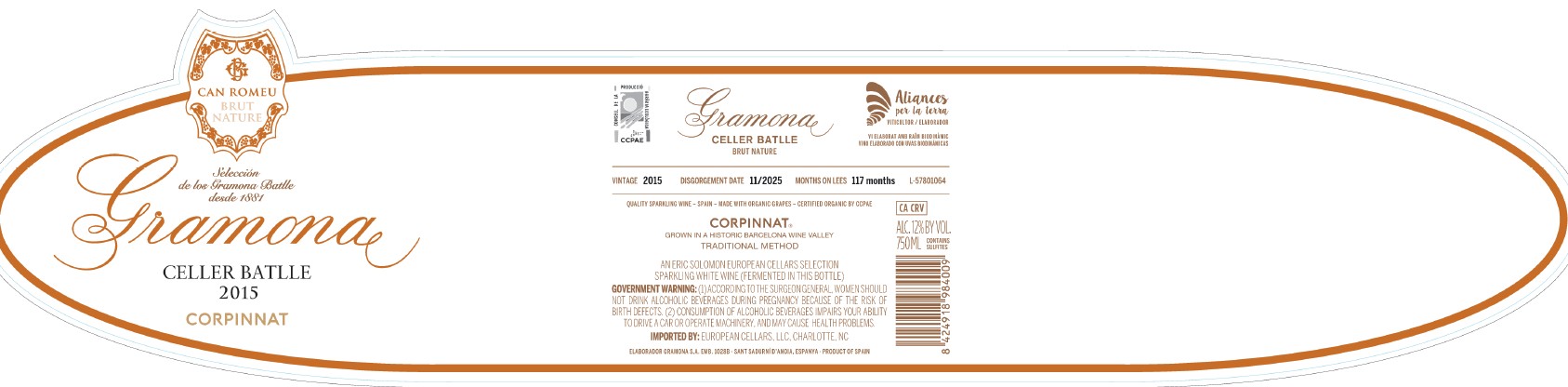 TABC label artwork for Gramona Celler Batlle Brut Nature Spain
