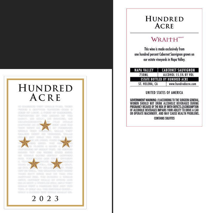 TABC label artwork for HUNDRED ACRE CABERNET SAUVIGNON NAPA VALLEY WRAITH CRYPT