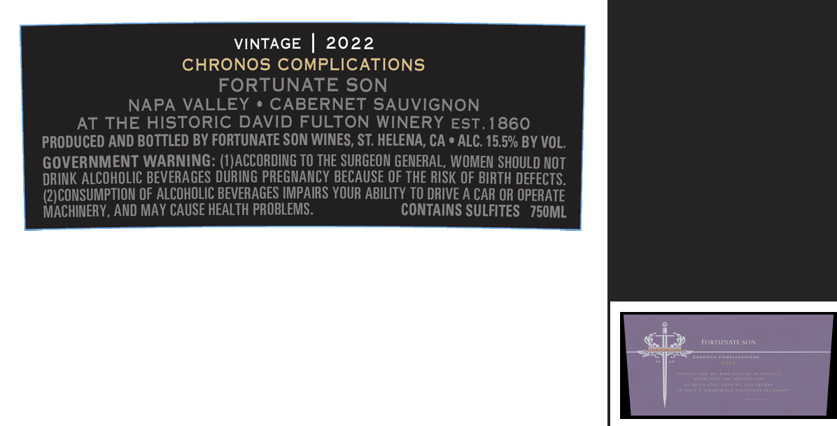 TABC label artwork for FORTUNATE SON CABERNET SAUVIGNON NAPA VALLEY CHRONOS COMPLICATIONS