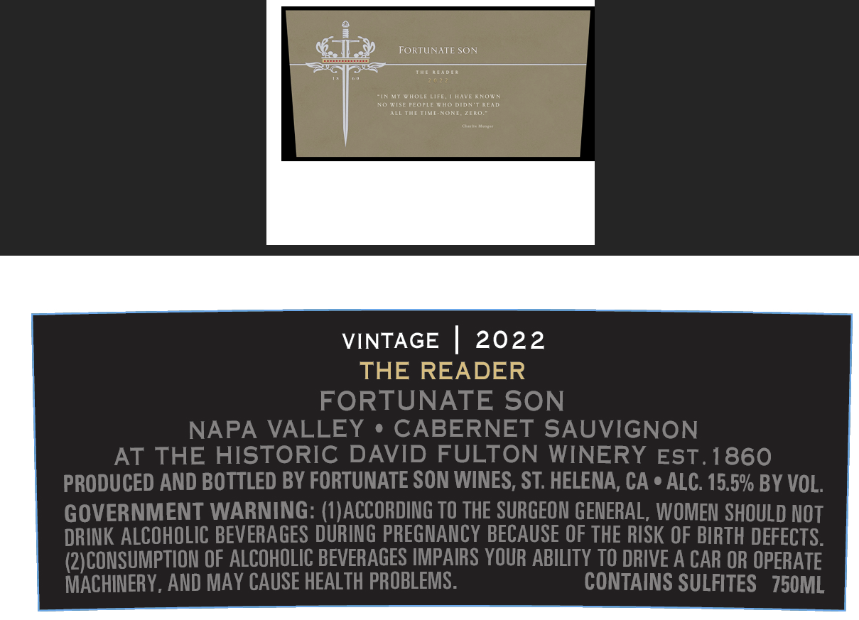 TABC label artwork for FORTUNATE SON CABERNET SAUVIGNON NAPA VALLEY THE READER