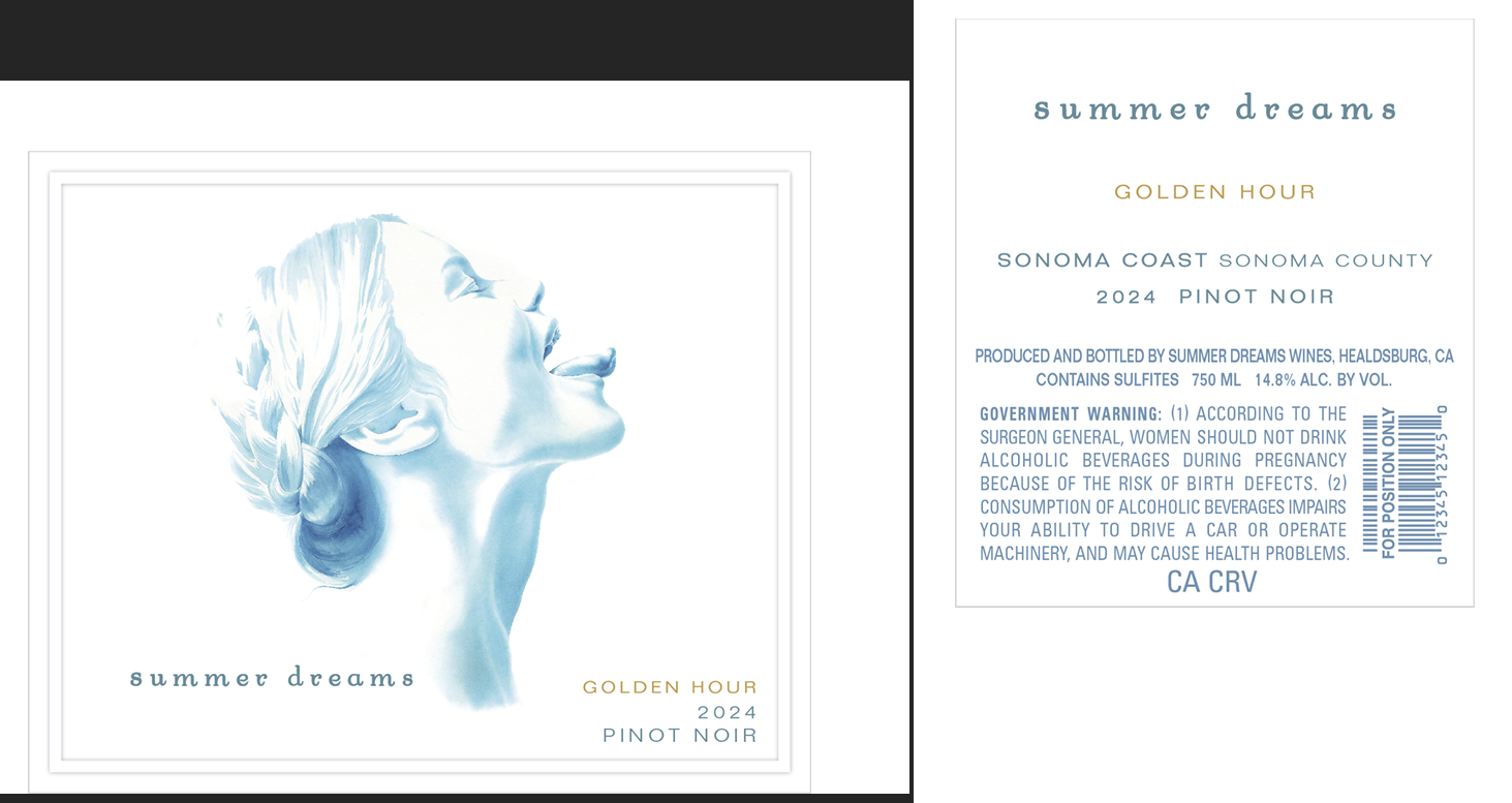 TABC label artwork for SUMMER DREAMS PINOT NOIR SONOMA COAST GOLDEN HOUR
