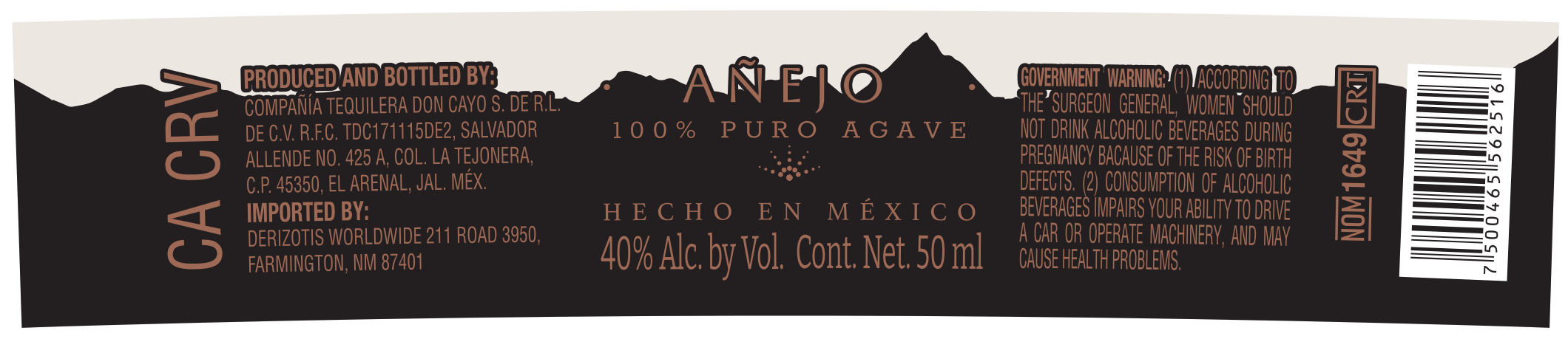 TABC label artwork for SÚBELE ANEJO