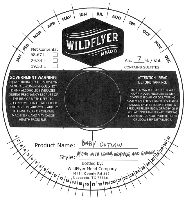 TABC label artwork for Wildflyer Mead Company Baby Outlaw
