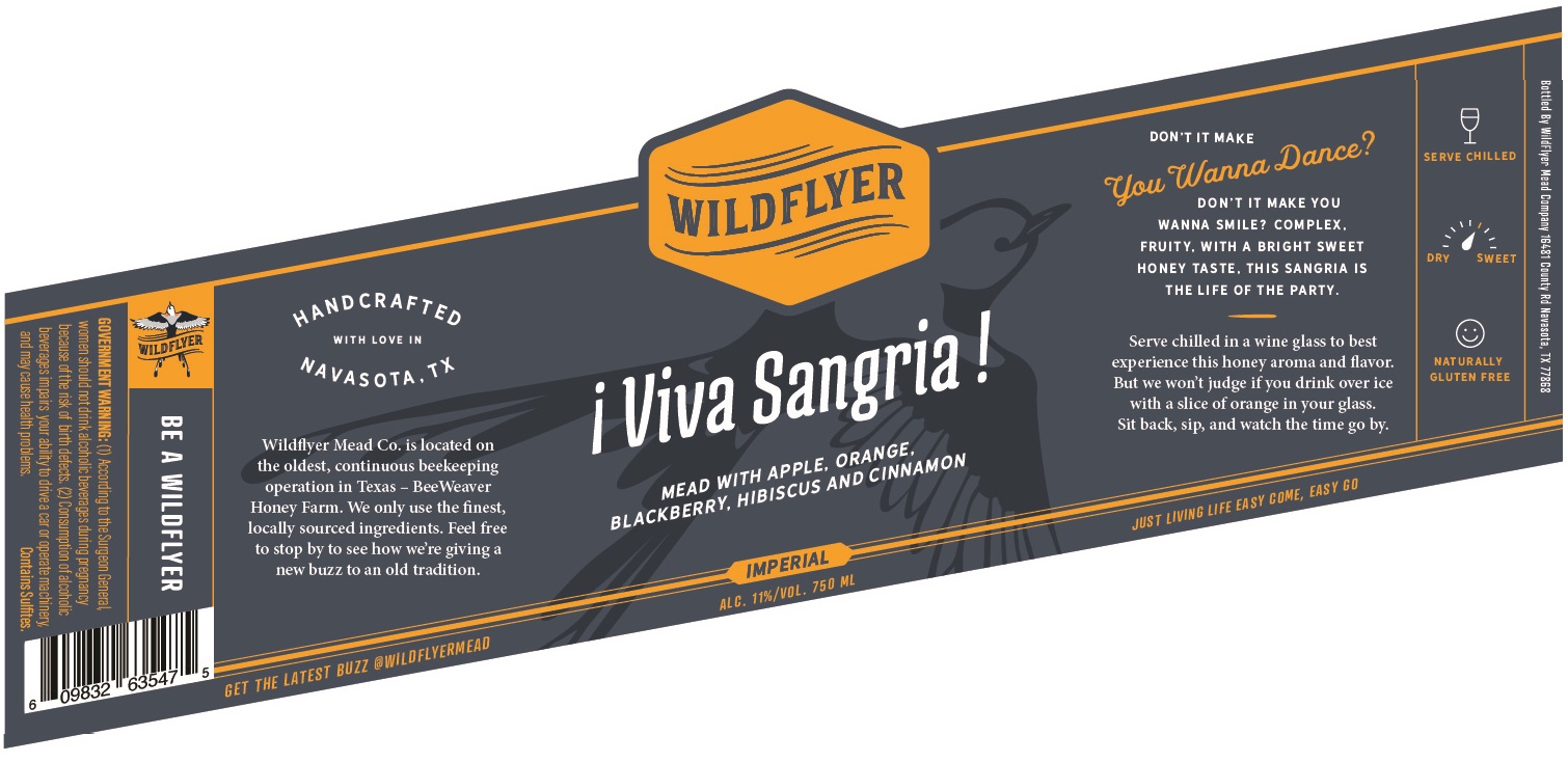 TABC label artwork for Wildflyer Mead Company ¡Viva Sangria!