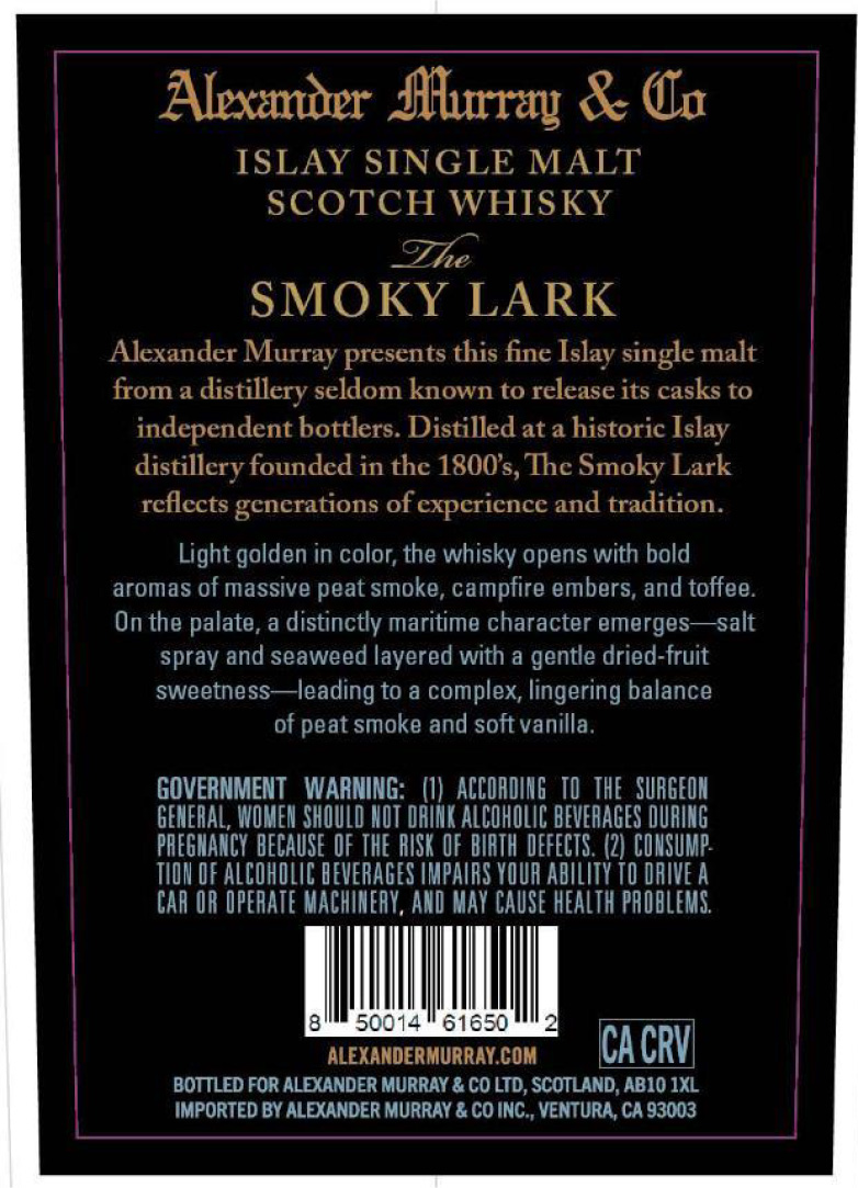 TABC label artwork for Alexander Murray The Smoky Lark Scotch
