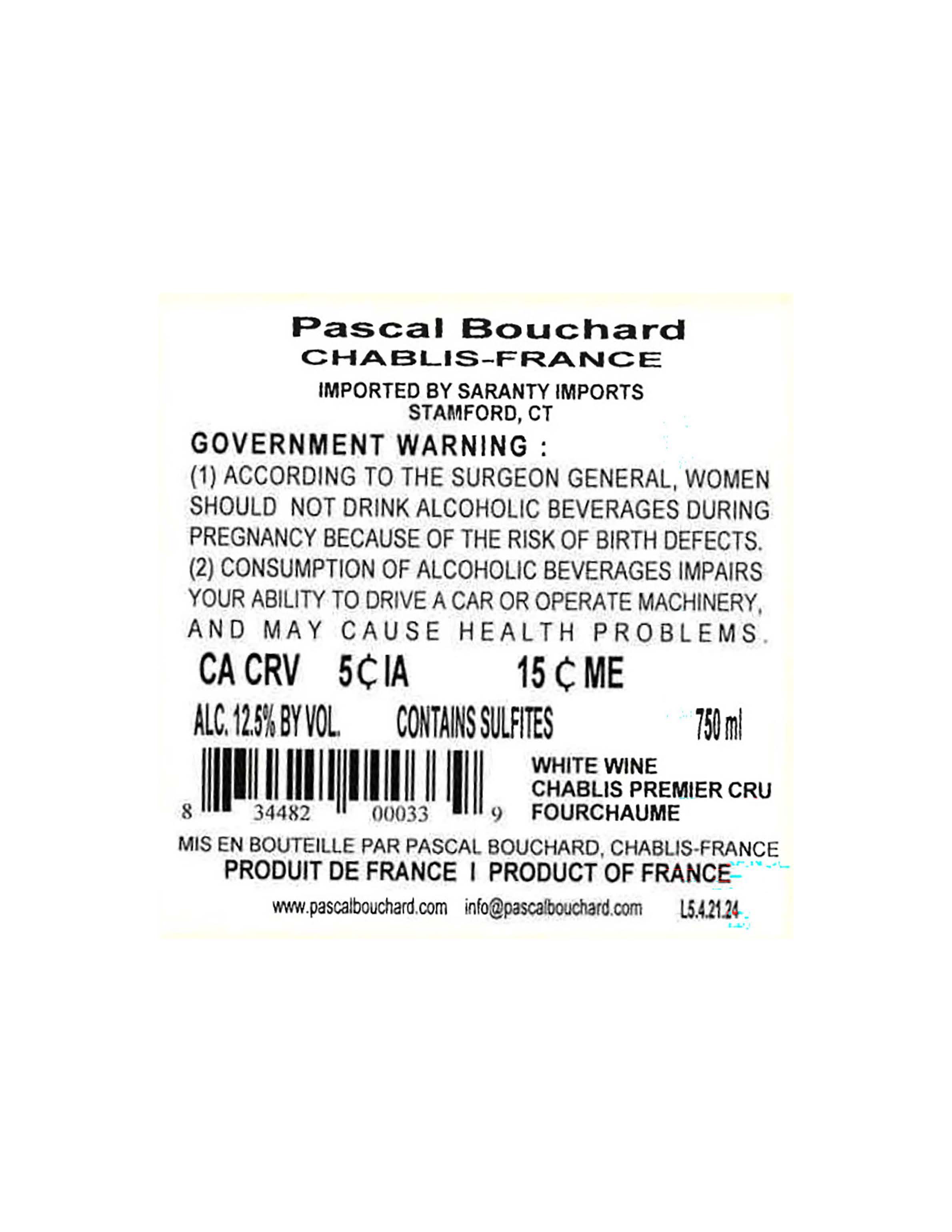 TABC label artwork for Pascal Bouchard 1er Fourchaume