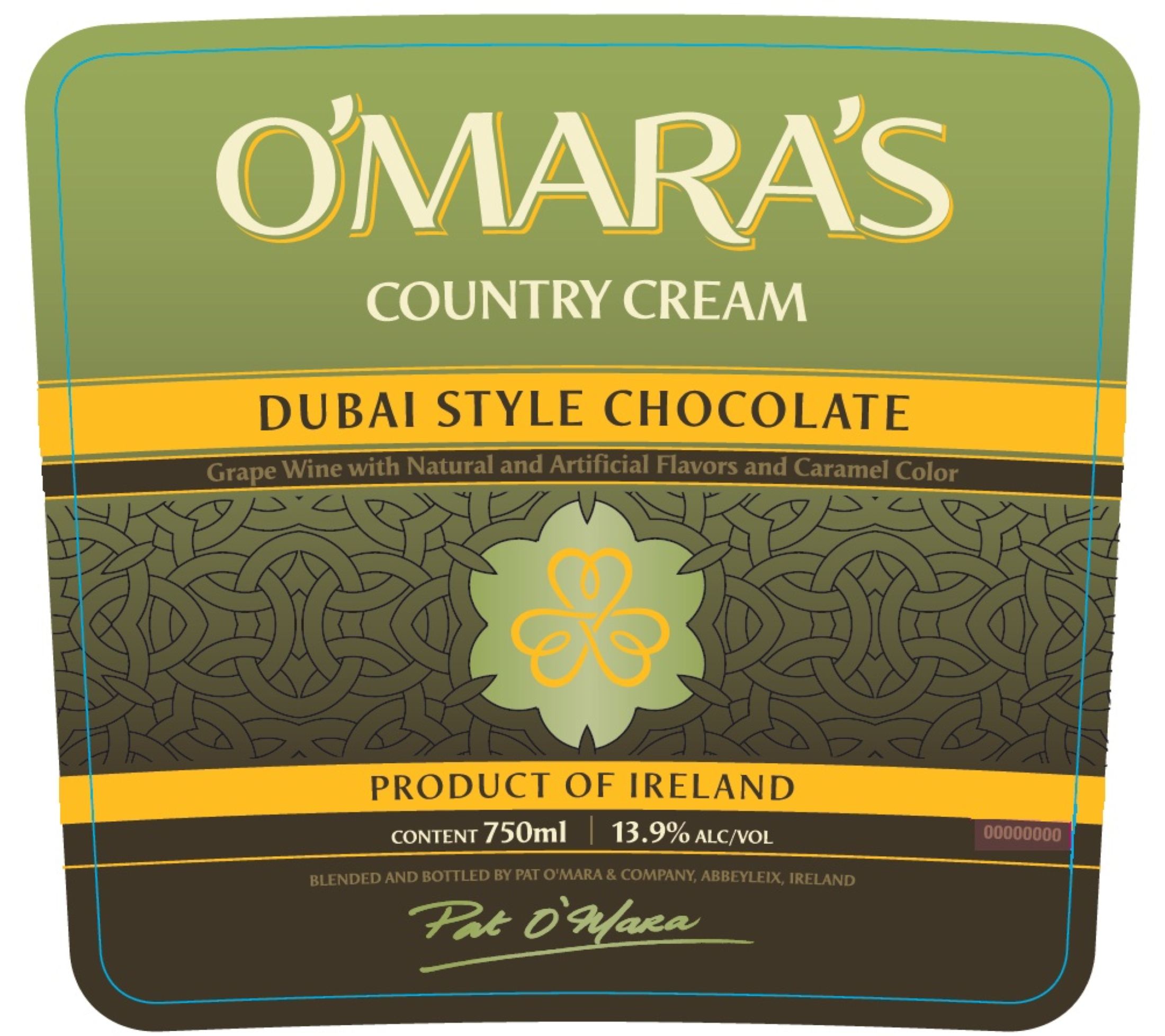 TABC label artwork for O'Mara's Dubai Chocolate Style Country Cream