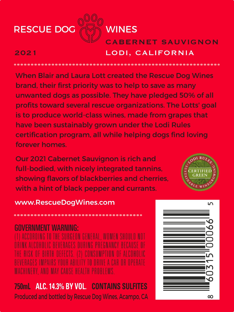 TABC label artwork for Rescue Dog Cabernet Sauvignon