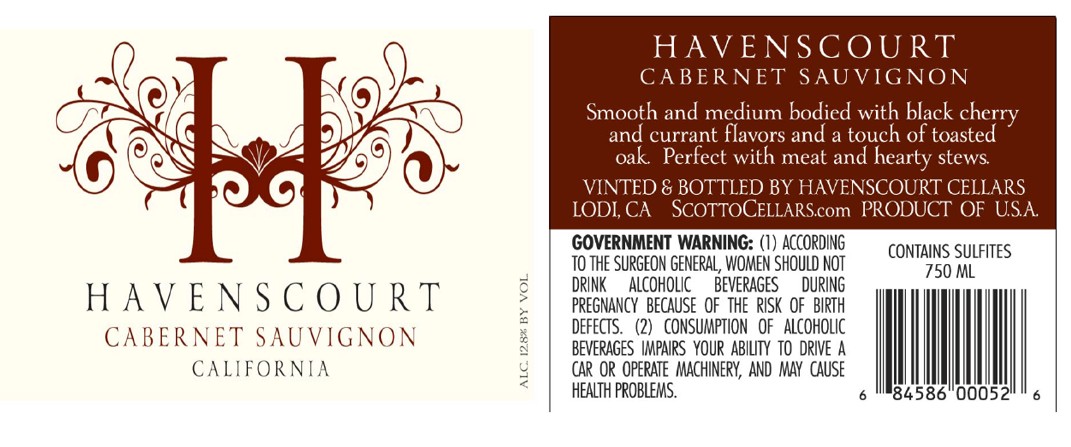 TABC label artwork for HAVENSCOURT CABERNET SAUVIGNON