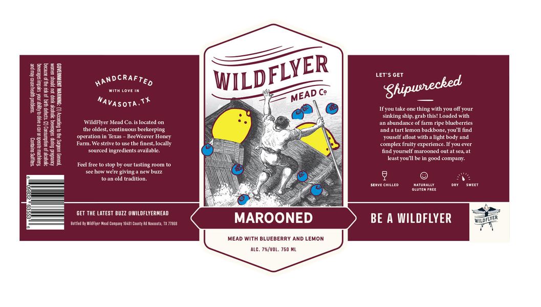 TABC label artwork for Wildflyer Mead Company Marooned