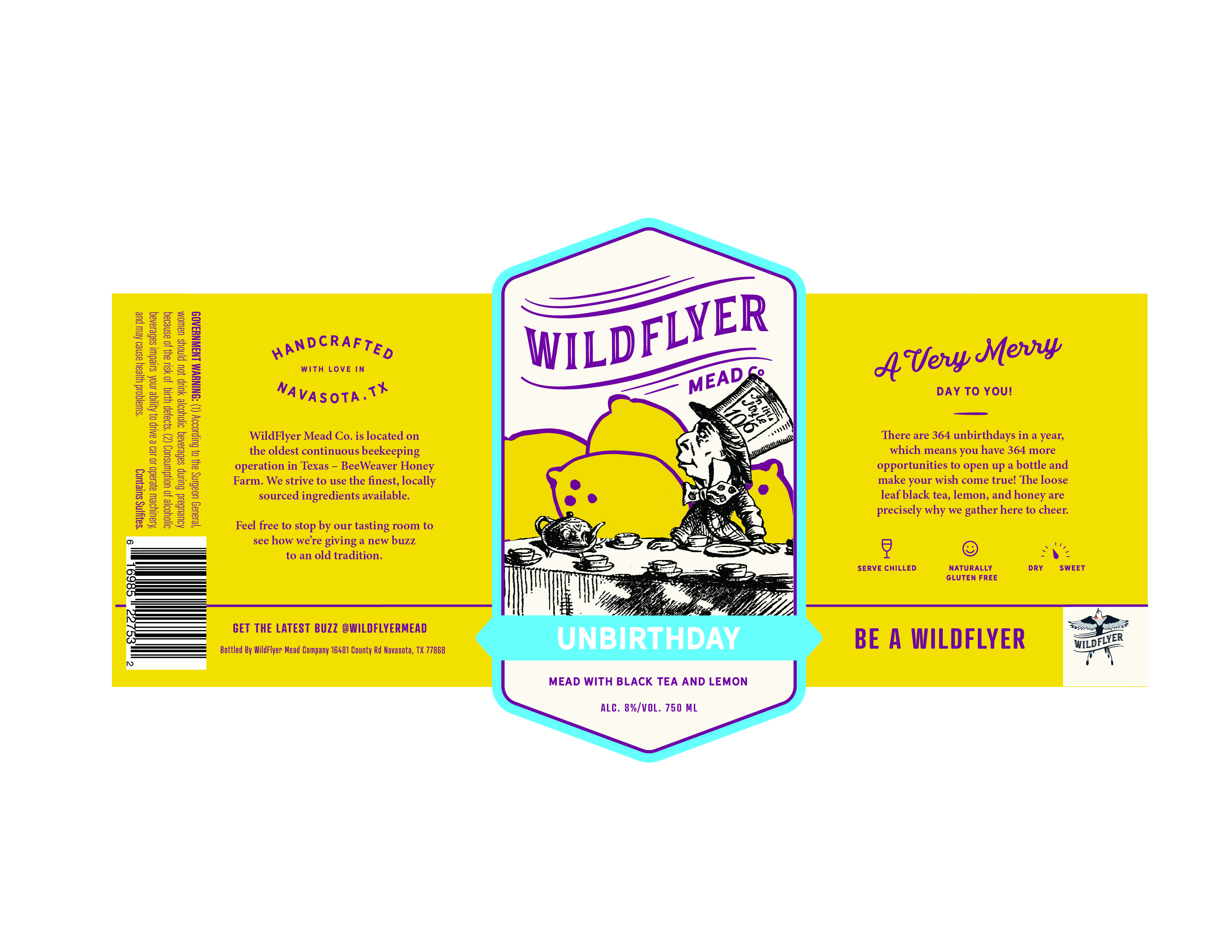 TABC label artwork for Wildflyer Mead Company Unbirthday