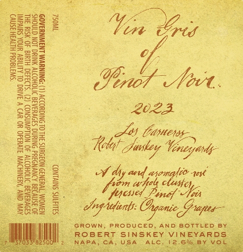 TABC label artwork for Robert Sinskey Vineyards Pinot Noir Vin Gris Los Carneros