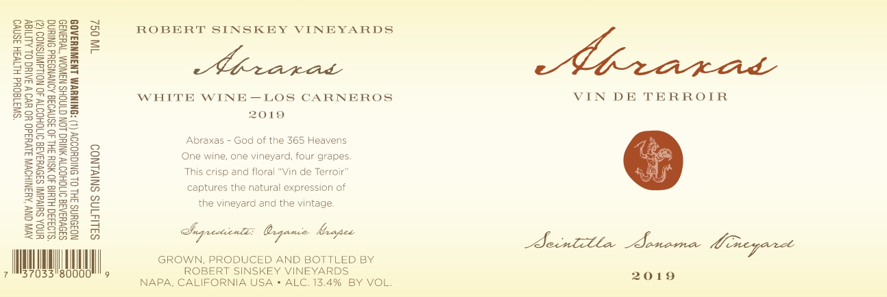 TABC label artwork for Robert Sinskey Vineyards White Blend Abraxas Los Carneros
