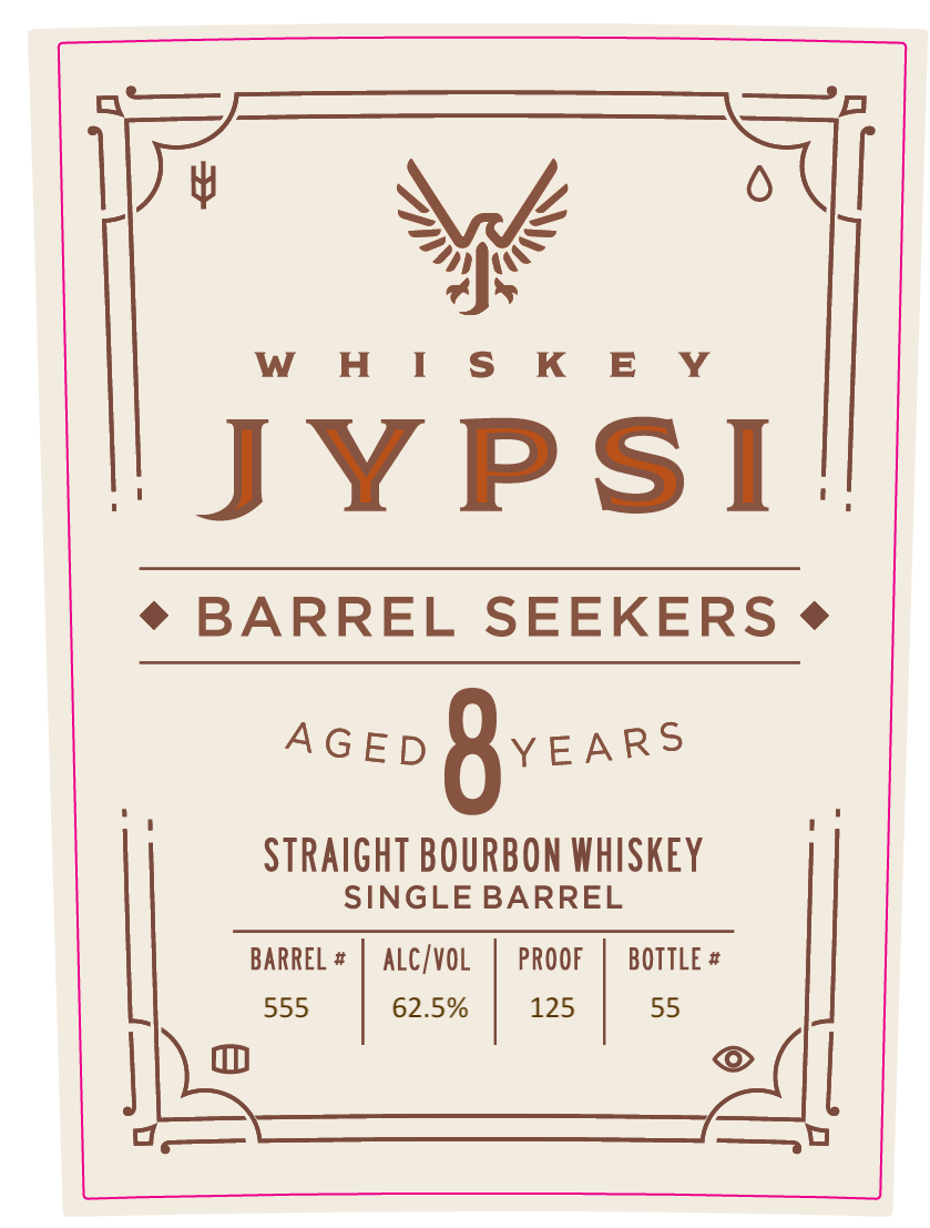 TABC label artwork for Whiskey Jypsi Barrel Seekers Aged 8 Years Straight Bourbon Whiskey