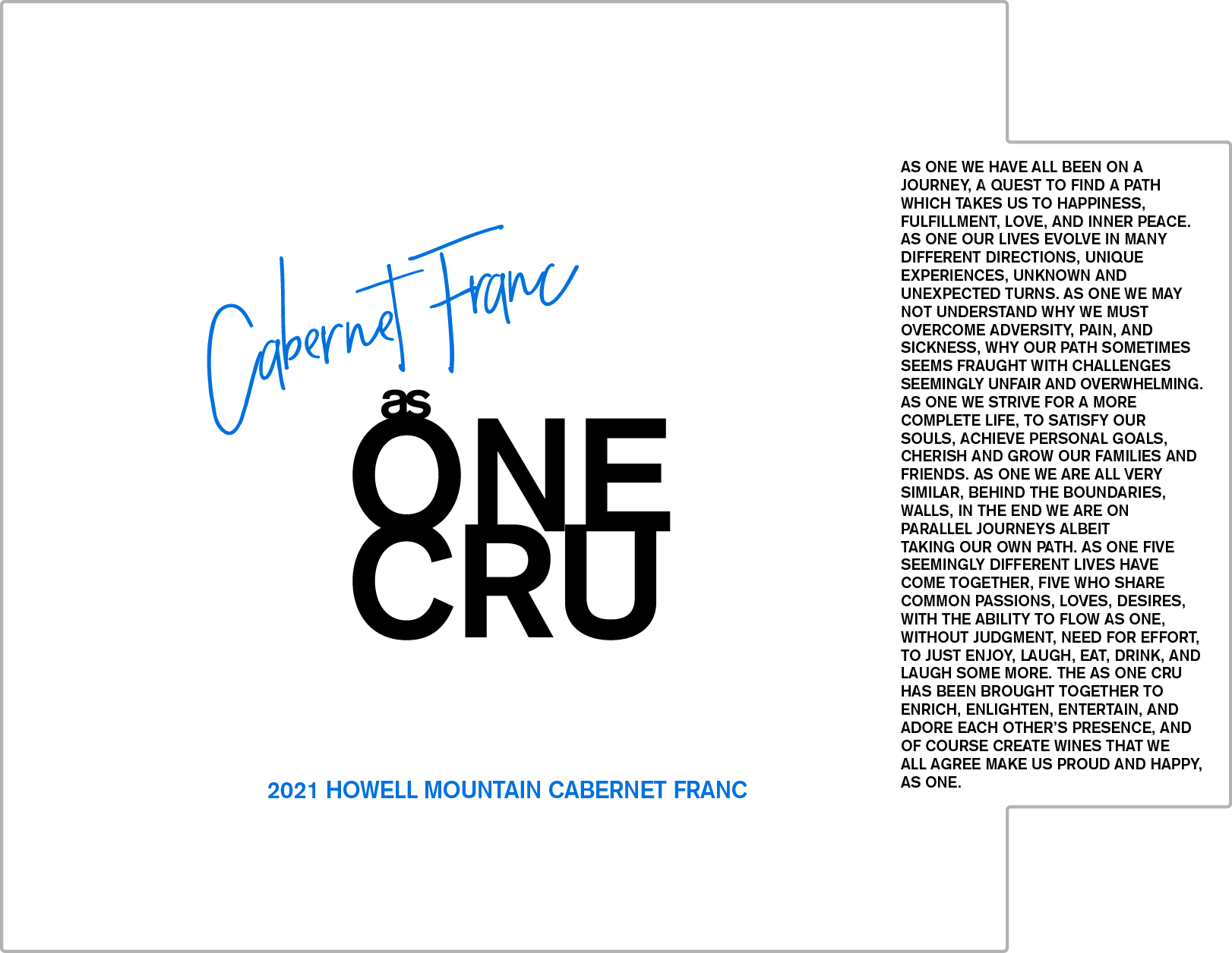 TABC label artwork for One Cru 2021 Howell Mountain Cabernet Franc