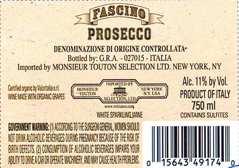 TABC label artwork for FASCINO PROSECCO
