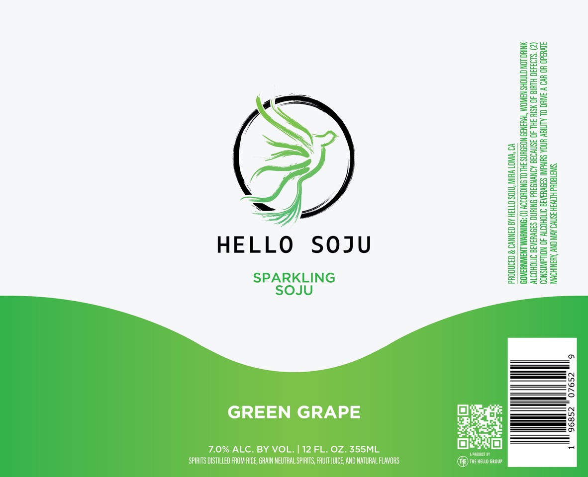 TABC label artwork for Hello Soju Sparkling Soju Green Grape