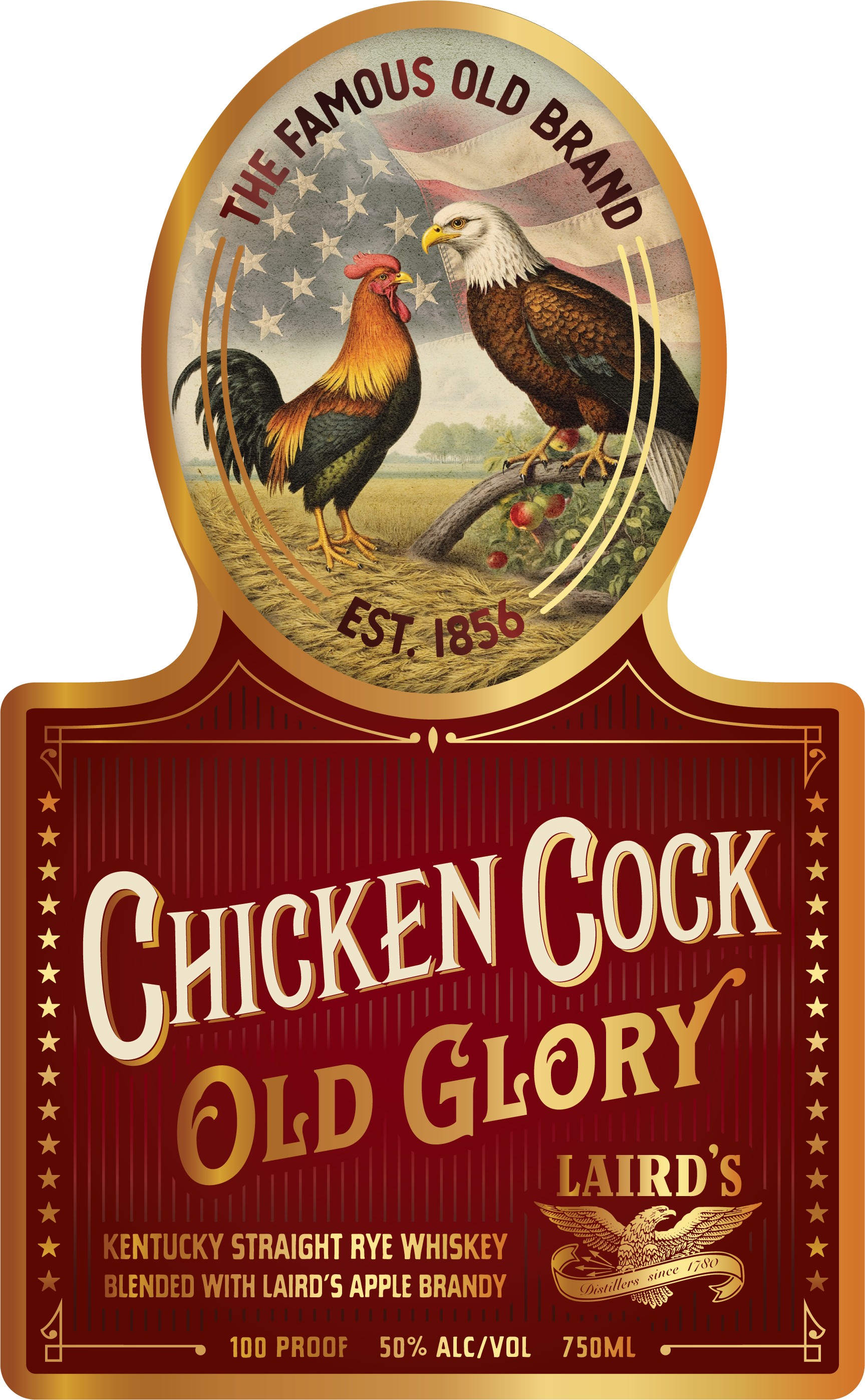 TABC label artwork for Chicken Cock Old Glory Laird's Kentucky Straight Rye Whiskey