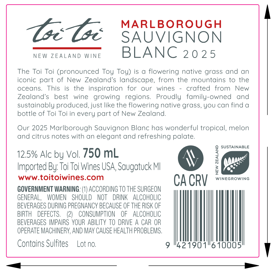 TABC label artwork for Toi Toi Marlborough Sauvignon Blanc