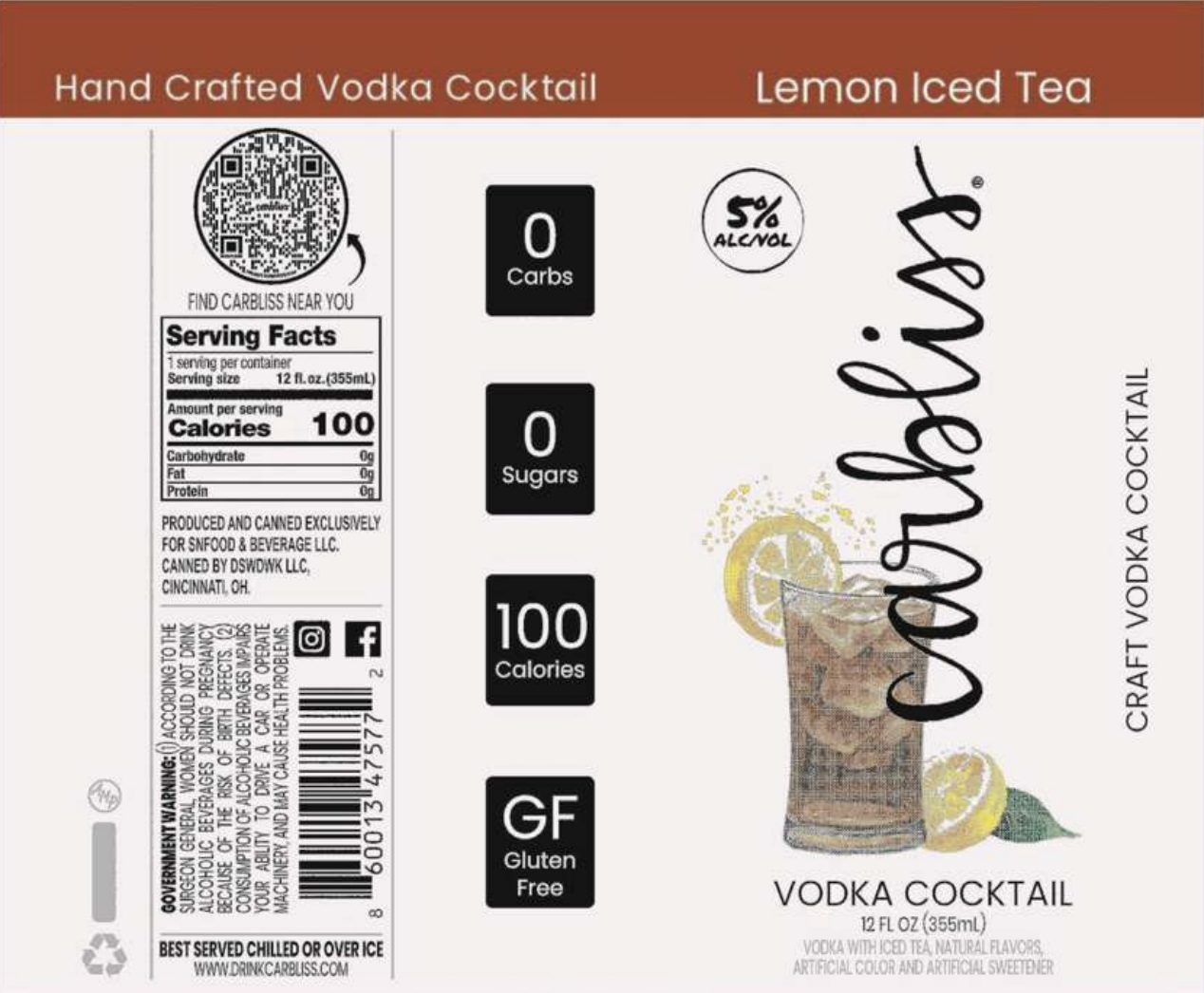 TABC label artwork for CARBLISS LEMON ICED TEA