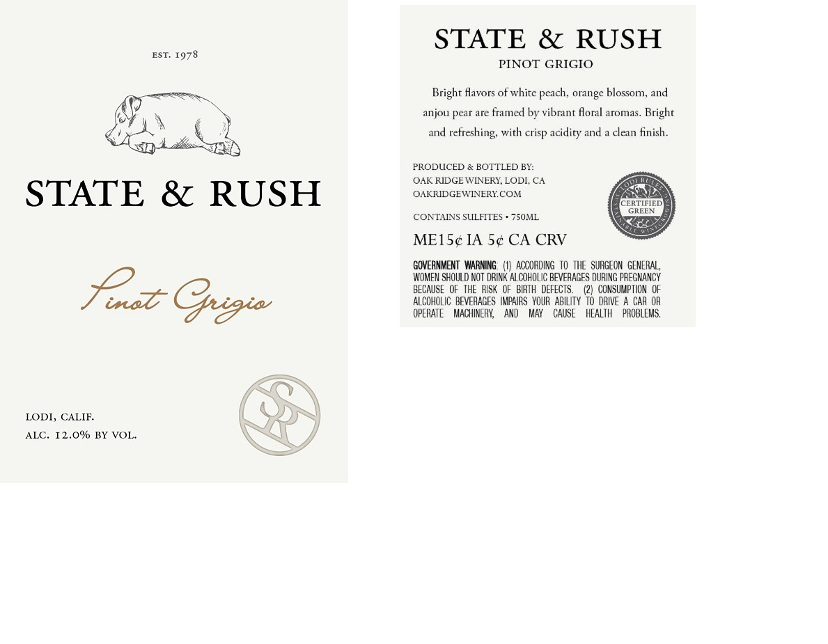 TABC label artwork for State & Rush Pinot Grigio