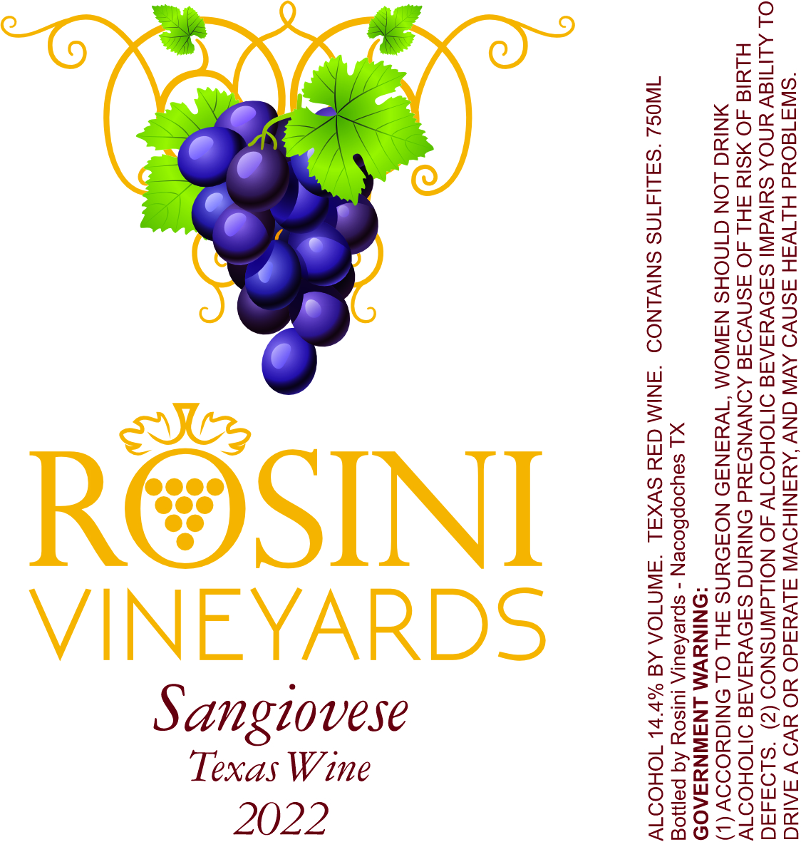 TABC label artwork for ROSINI VINEYARDS SANGIOVESE