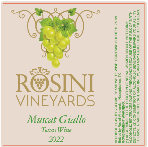 TABC label artwork for ROSINI VINYARDS MUSCAT GIALLO
