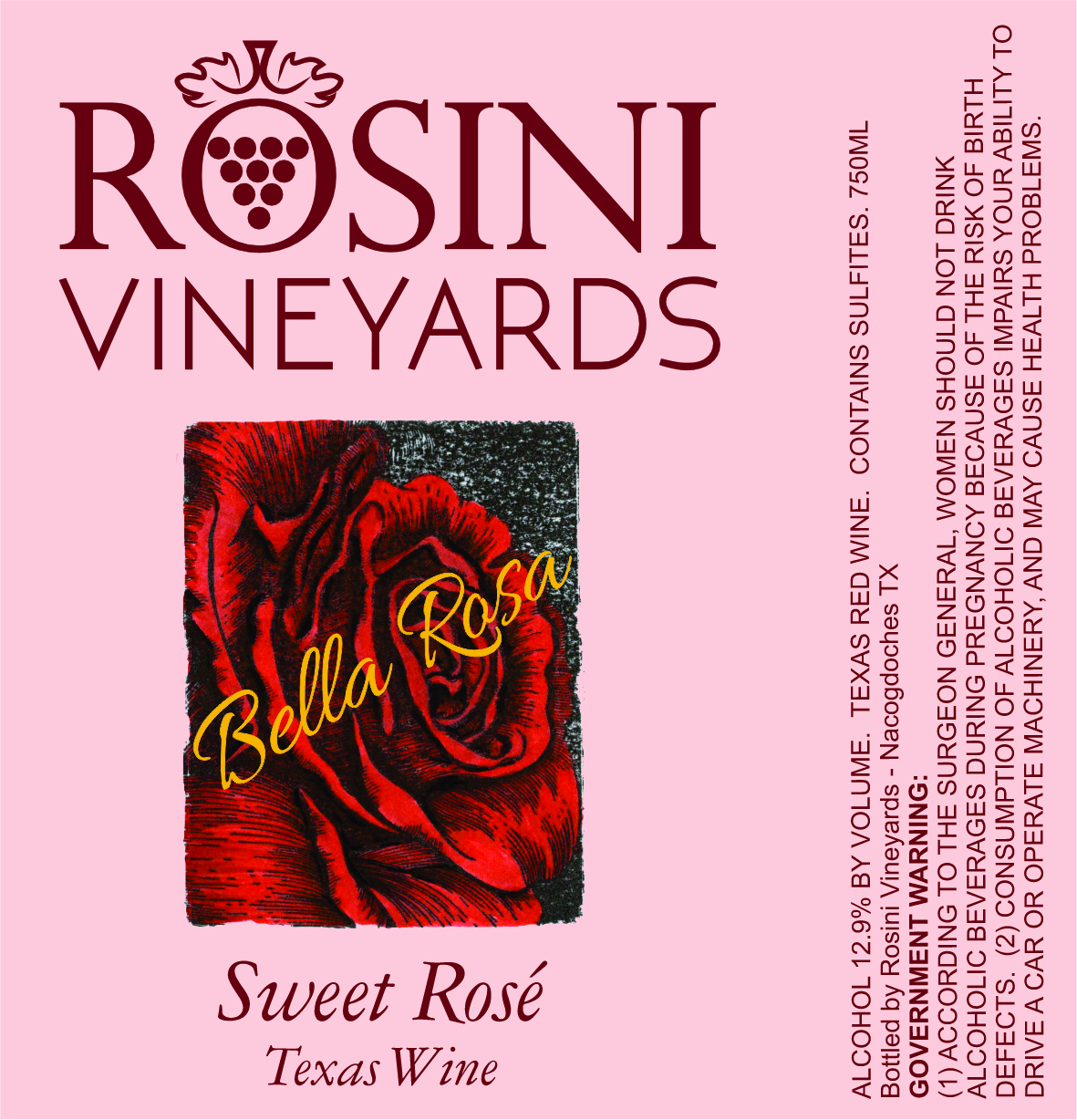 TABC label artwork for ROSINI VINEYARDS BELLA ROSA