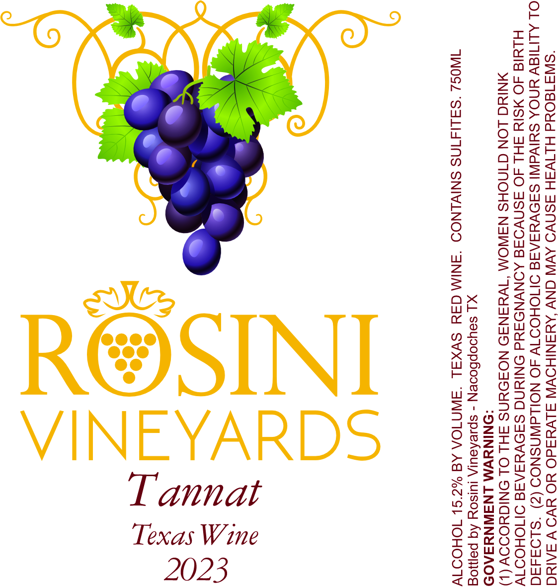 TABC label artwork for ROSINI VINEYARDS TANNAT