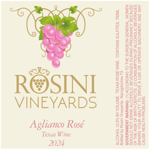 TABC label artwork for ROSINI VINEYARDS AGLIANICO ROSE
