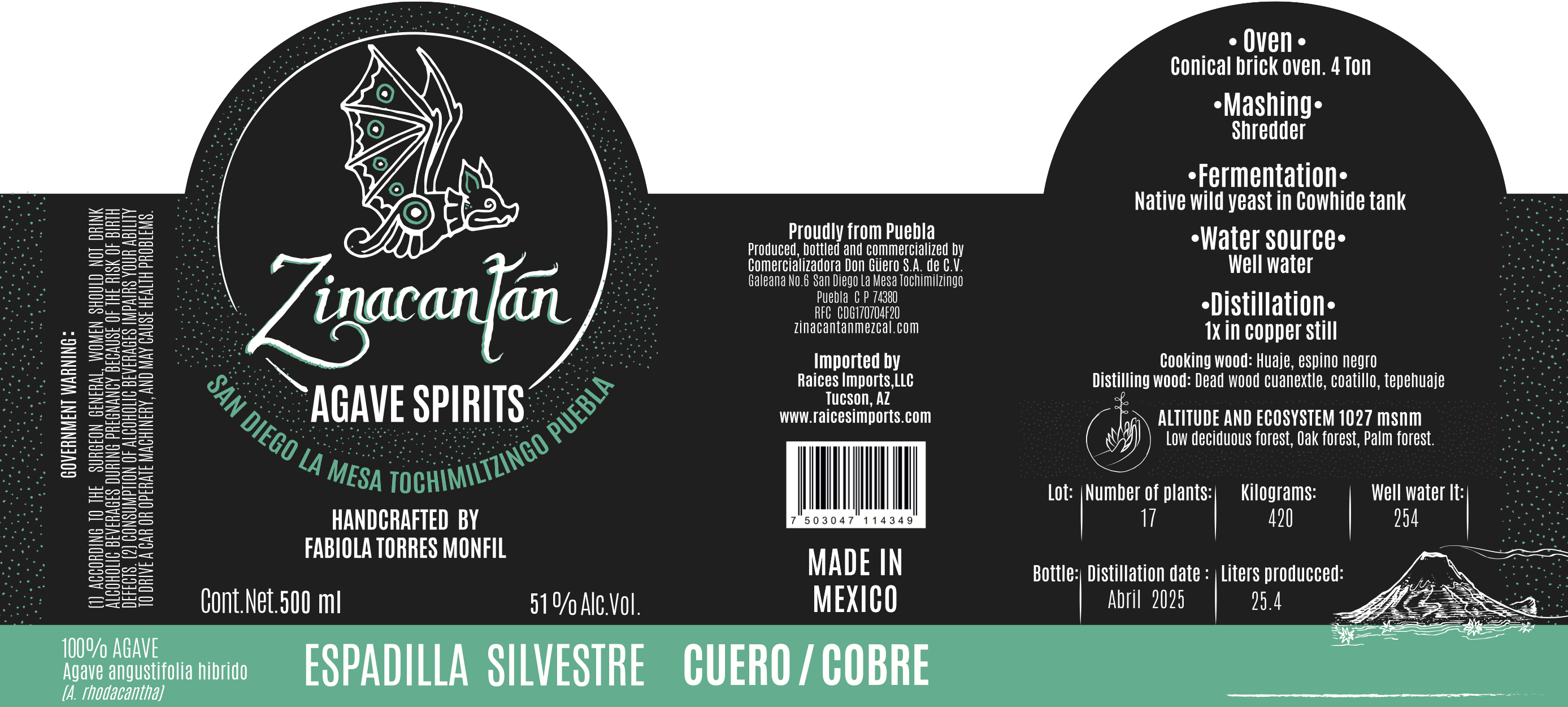 TABC label artwork for Zinacantan Espadilla Silvestre