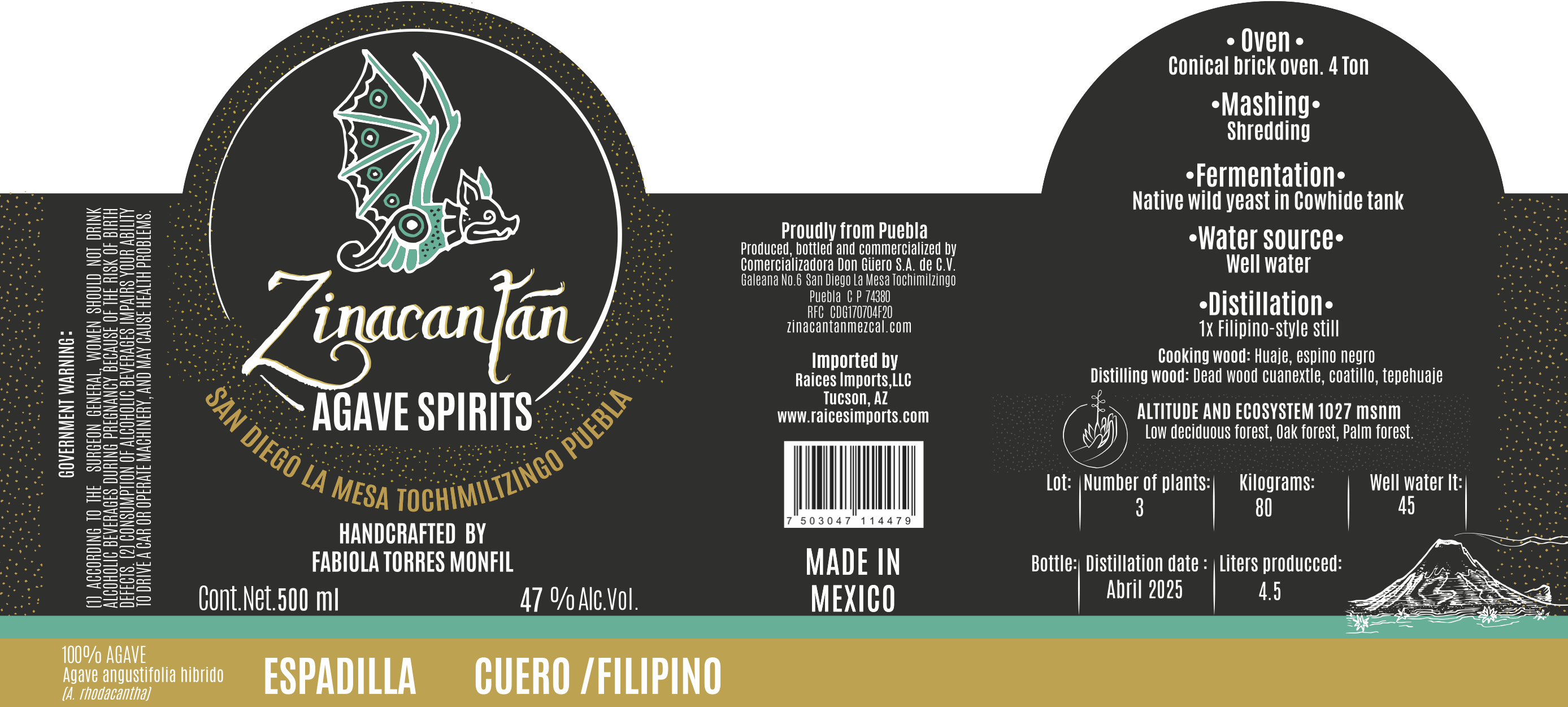 TABC label artwork for Zinacantan Espadilla En Cuero Filipino