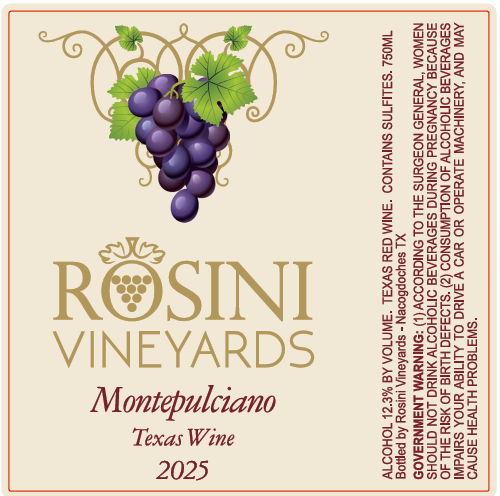 TABC label artwork for ROSINI VINEYARDS MONTEPULCIANO