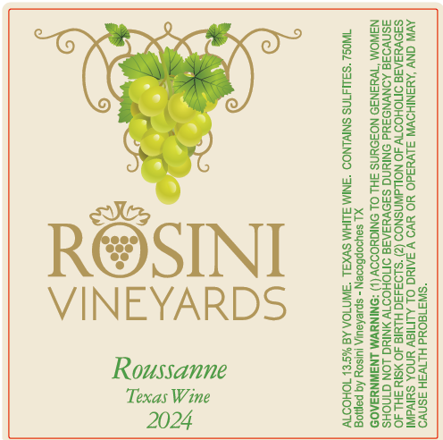 TABC label artwork for ROSINI VINEYARDS ROUSSANNE