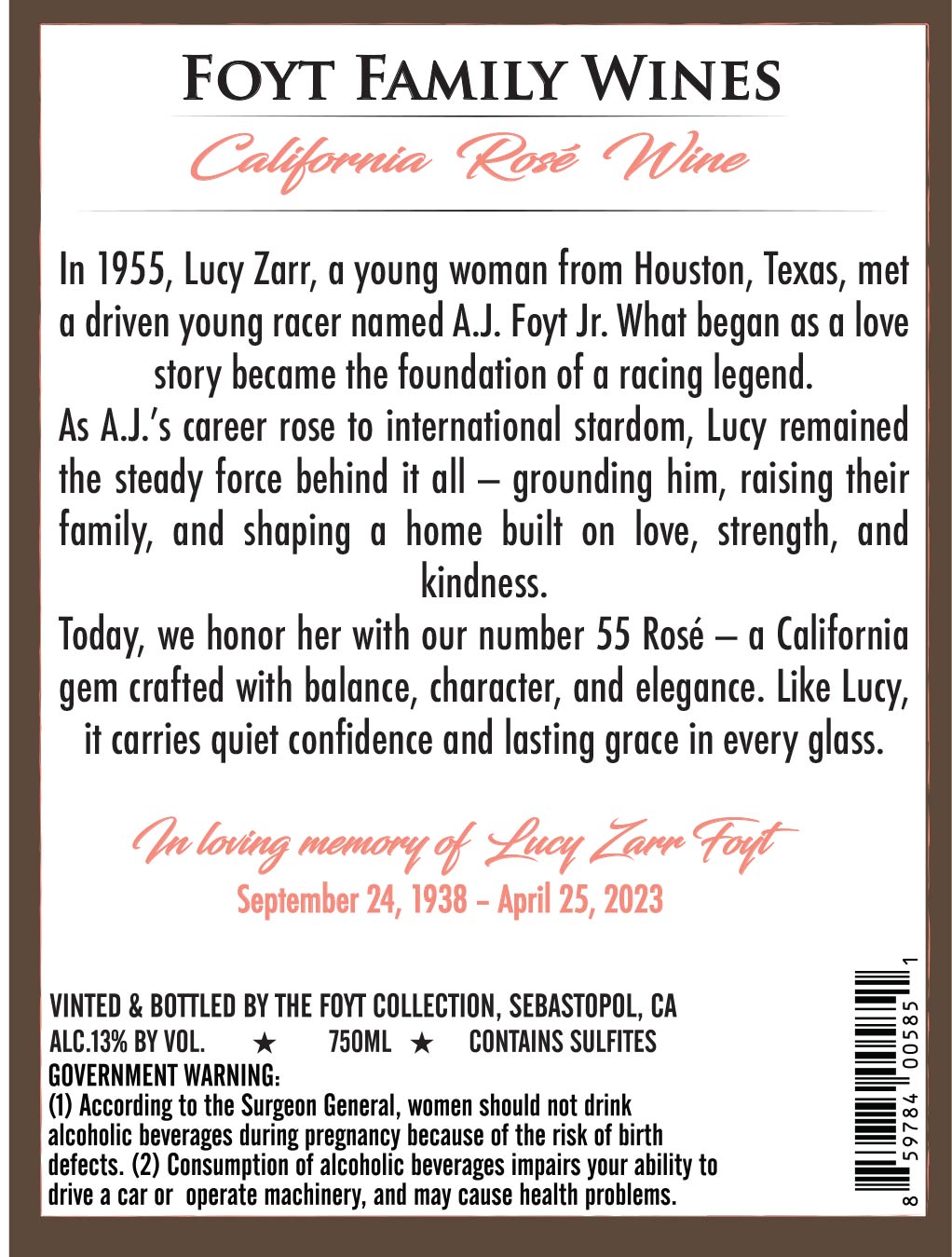 TABC label artwork for Foyt No. 55 Rosé