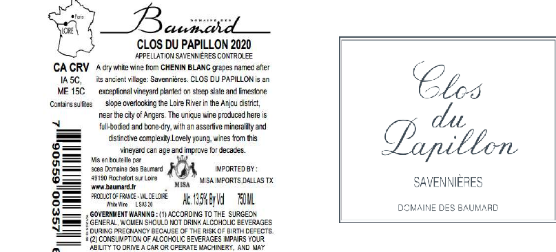 TABC label artwork for DOMAINE DES BAUMARD CLOS DU PAPILLON