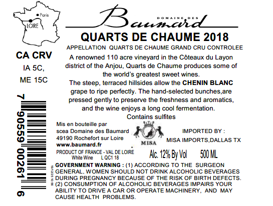 TABC label artwork for DOMAINE DES BAUMARD QUARTS DE CHAUME GRAND CRU