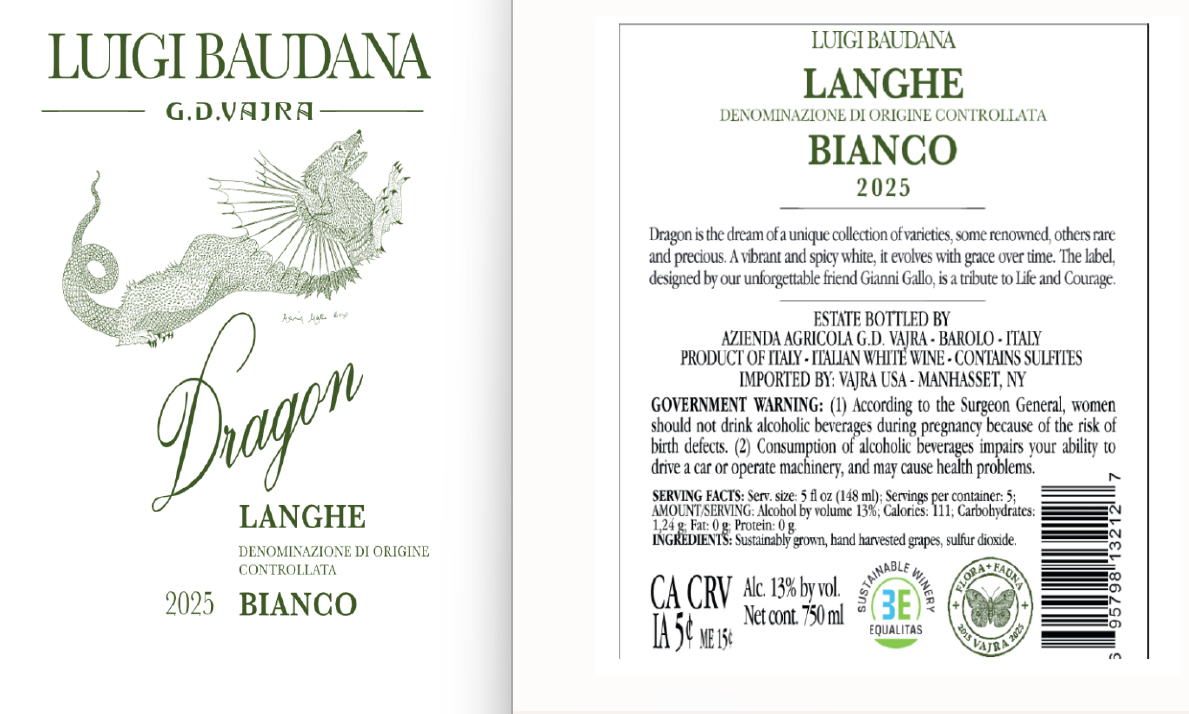 TABC label artwork for LUIGI BAUDANA DRAGON