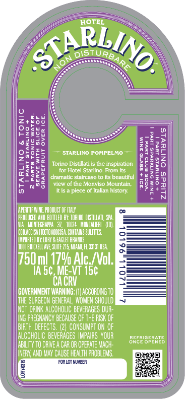 TABC label artwork for Hotel Starlino Pompelmo Aperitivo