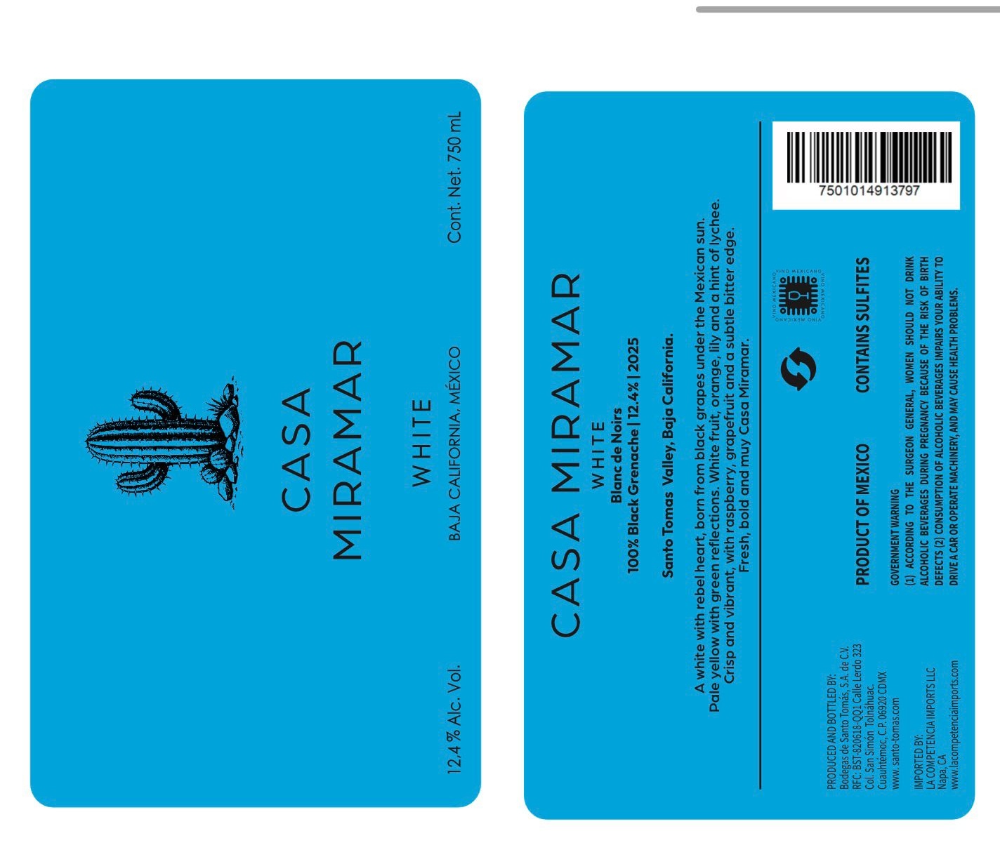 TABC label artwork for Casa Miramar White Wine