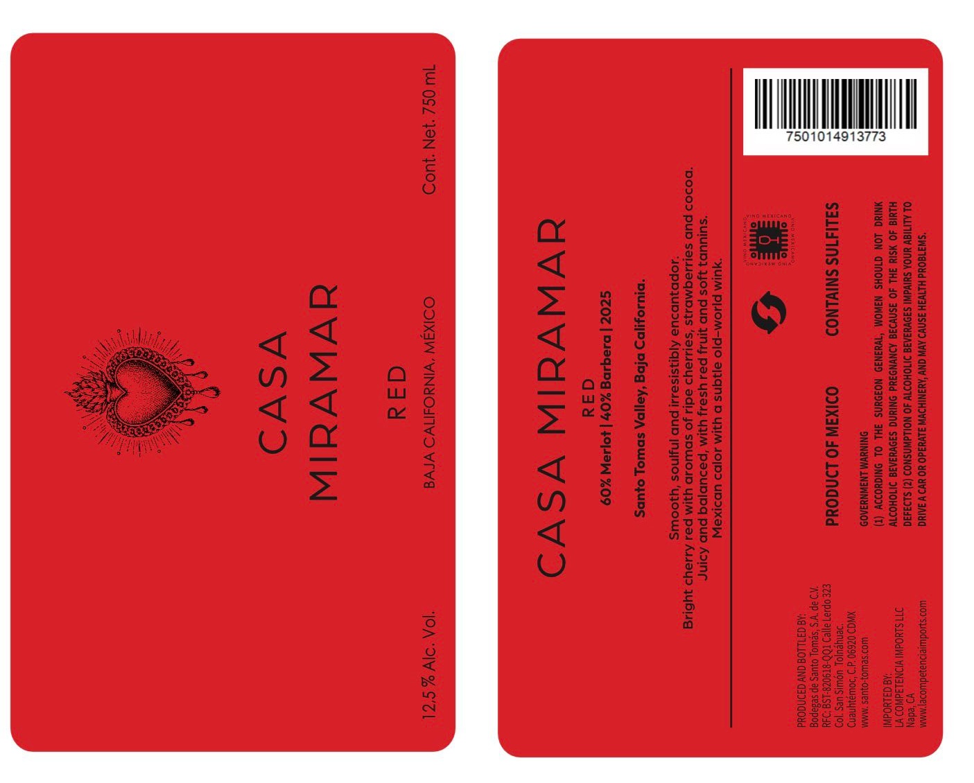 TABC label artwork for Casa Miramar Red Wine