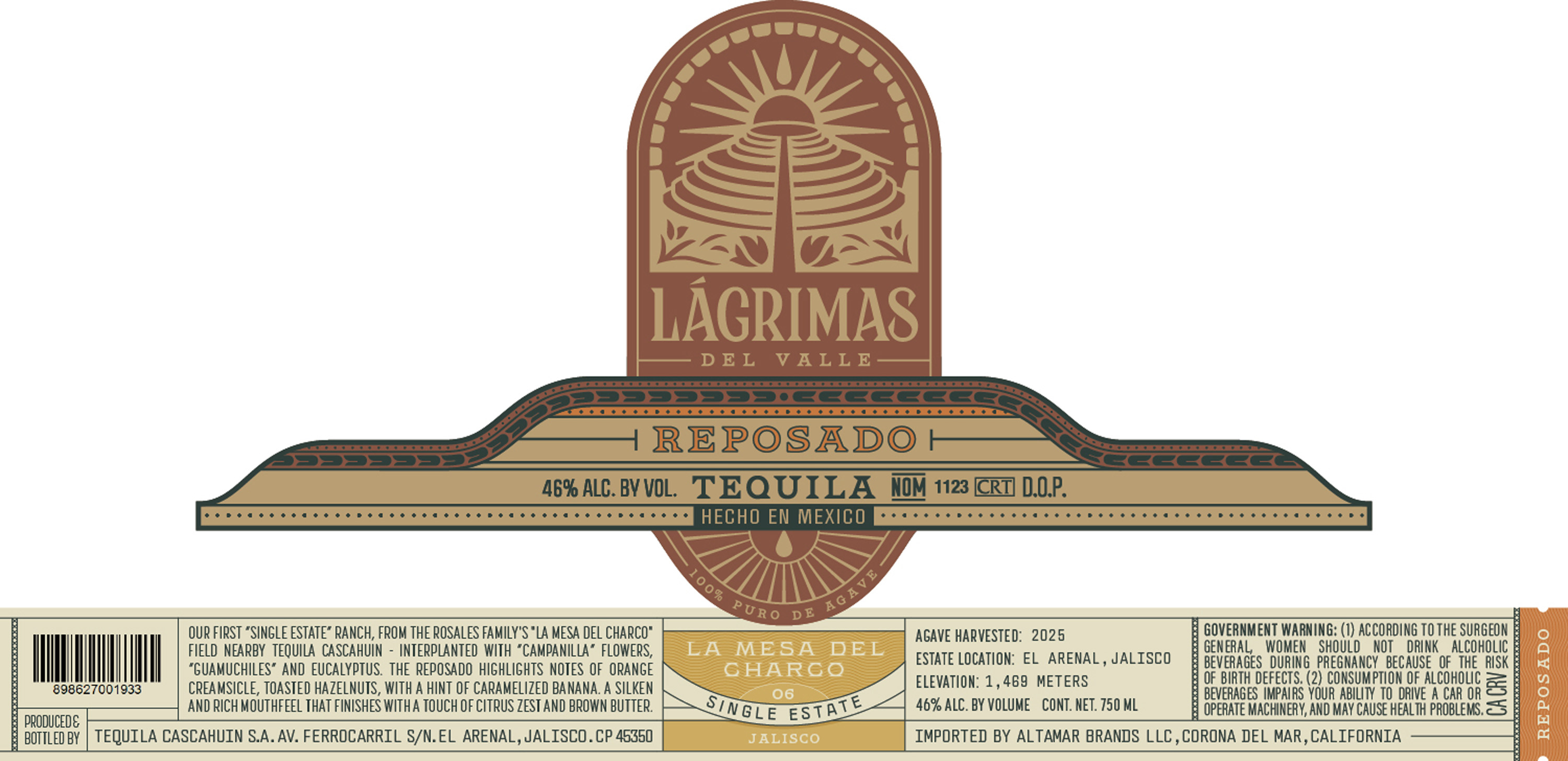 TABC label artwork for Lagrimas Del Valle La Mesa Del Charco Reposado