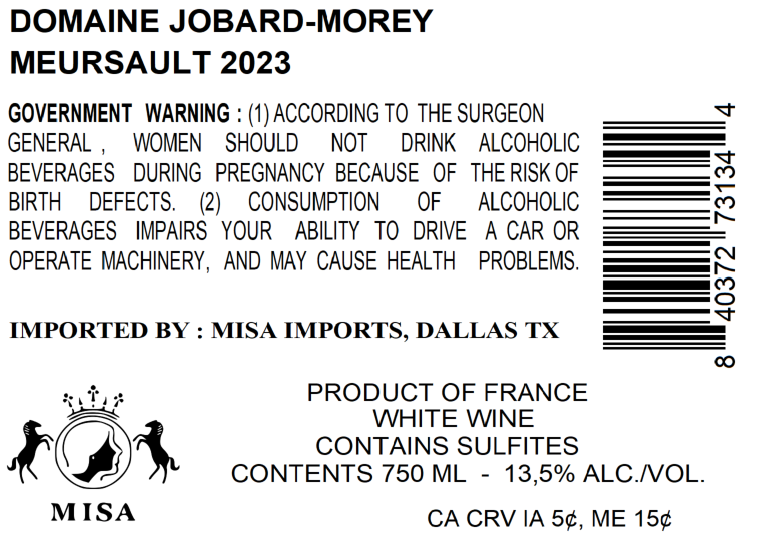 TABC label artwork for DOMAINE JOBARD-MOREY MEURSAULT