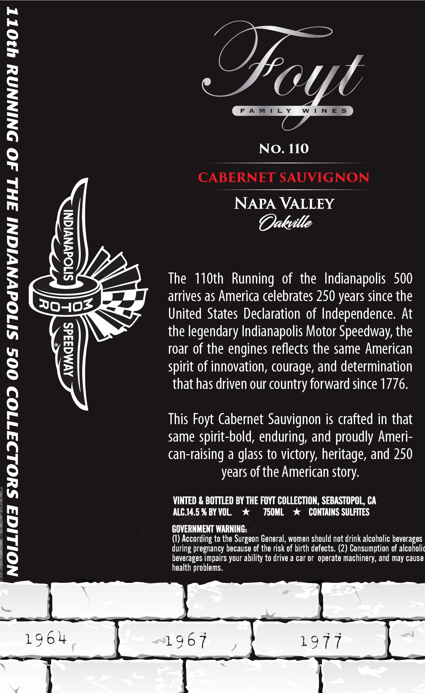 TABC label artwork for Foyt No. 110 Cabernet Sauvignon