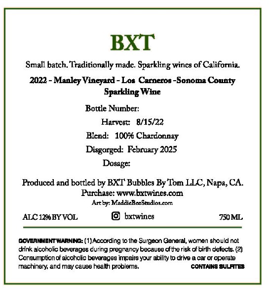 TABC label artwork for BTX 2022 Manley Vineyard