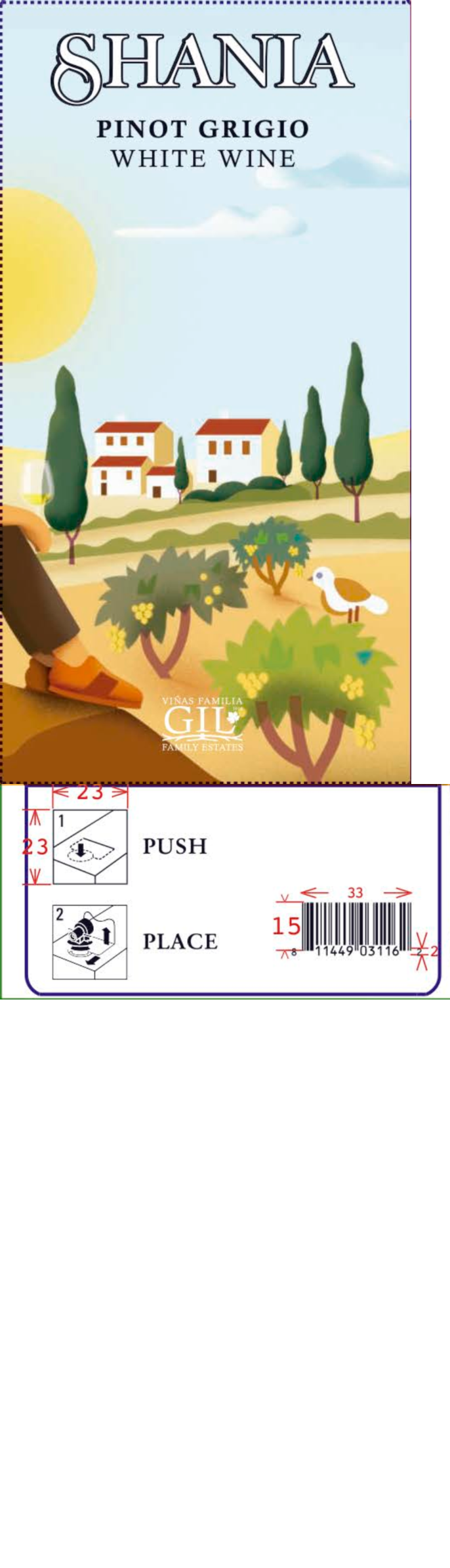 TABC label artwork for SHANIA PINOT GRIGIO