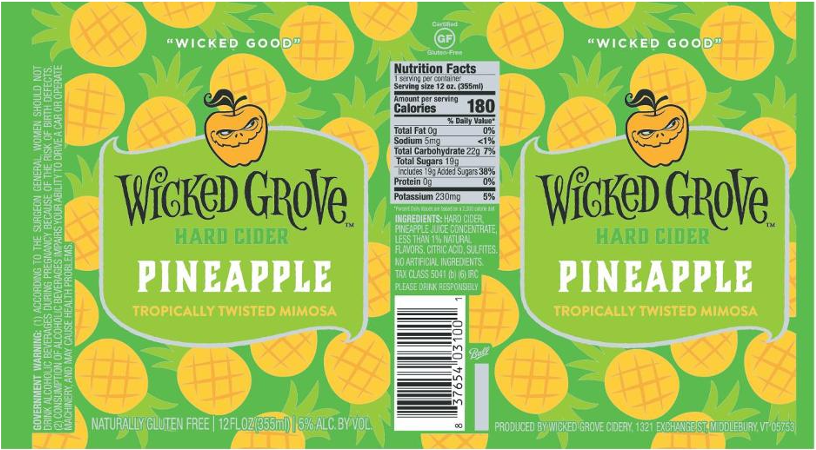 TABC label artwork for Wicked Grove Hard Cider Pineapple