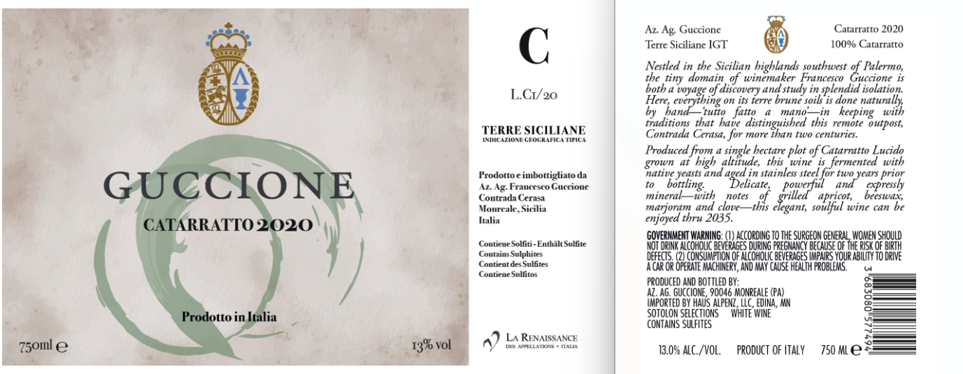 TABC label artwork for Guccione C White Wine