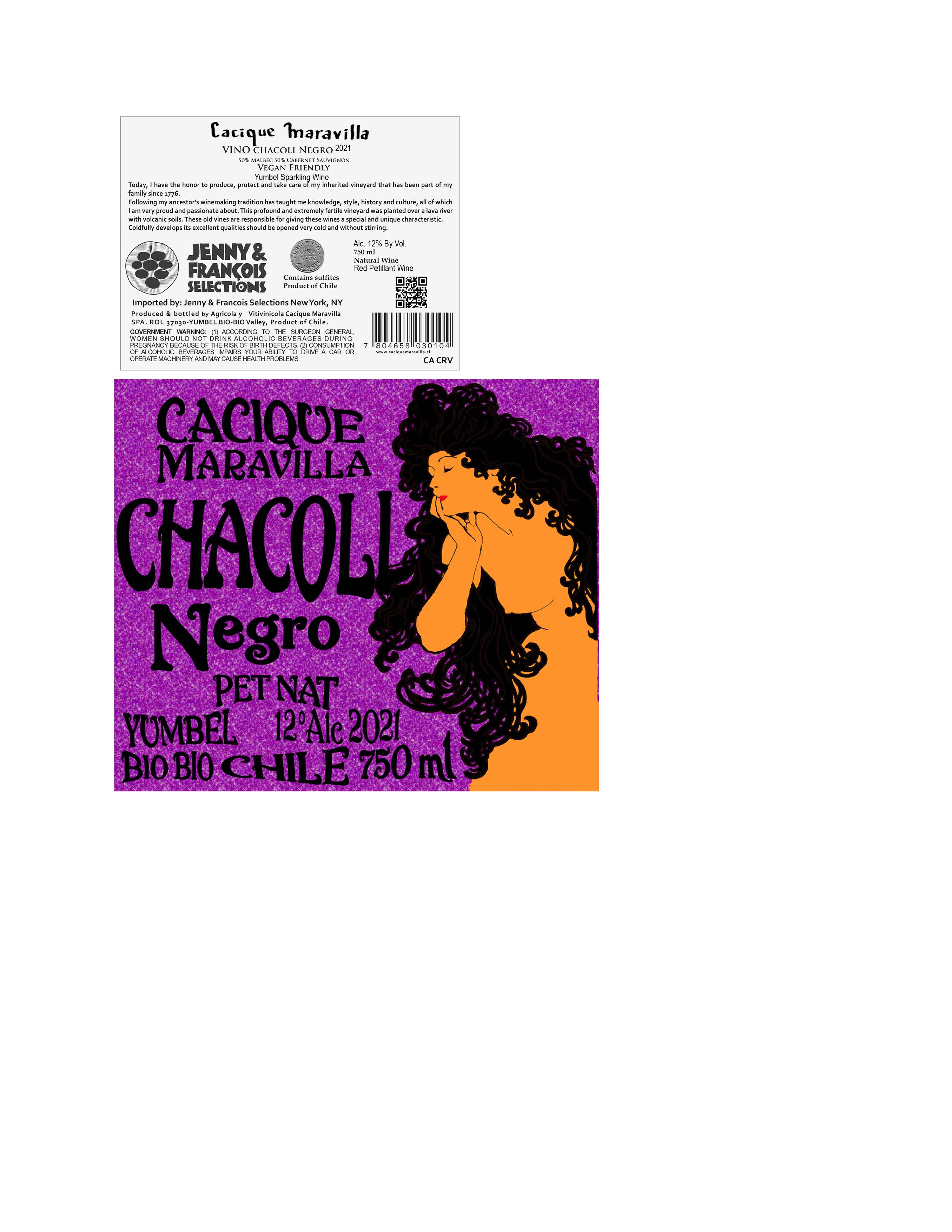 TABC label artwork for Cacique Maravilla, Chacoli Negro